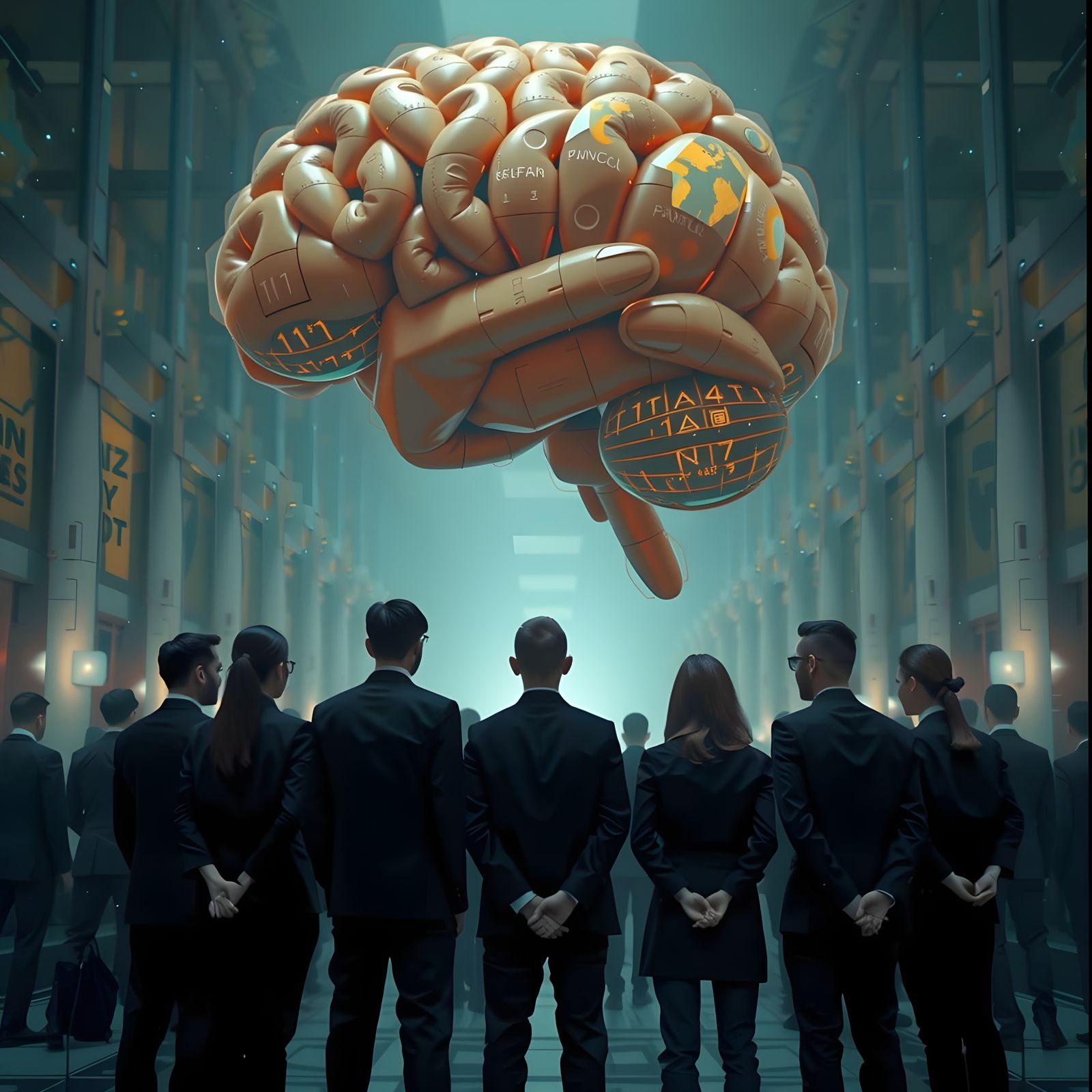 Modern Workspace with Holographic AI Assistants