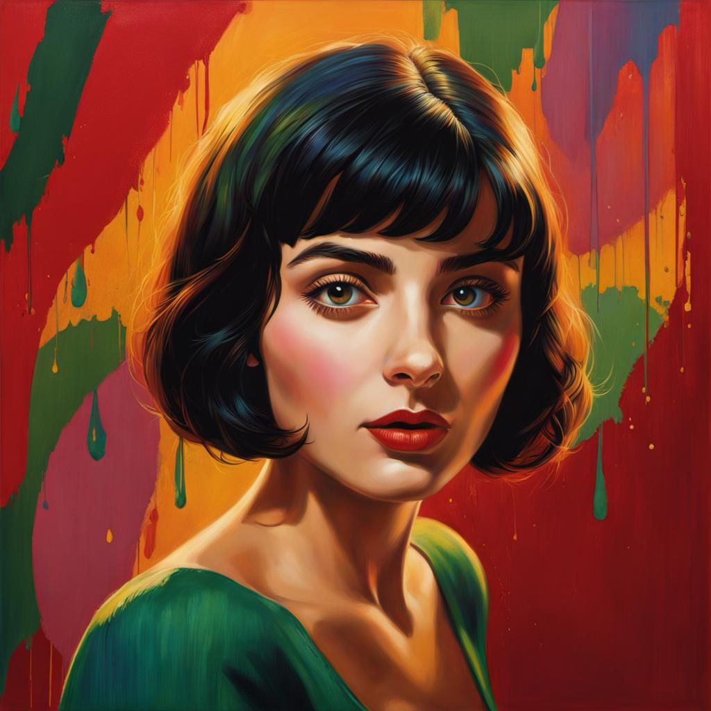 Dramatic Portrait with Colorful Splash Art Background