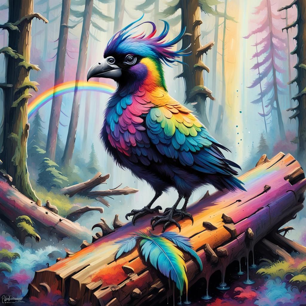 Mythical Rainbow Bird in Graffiti Art Style