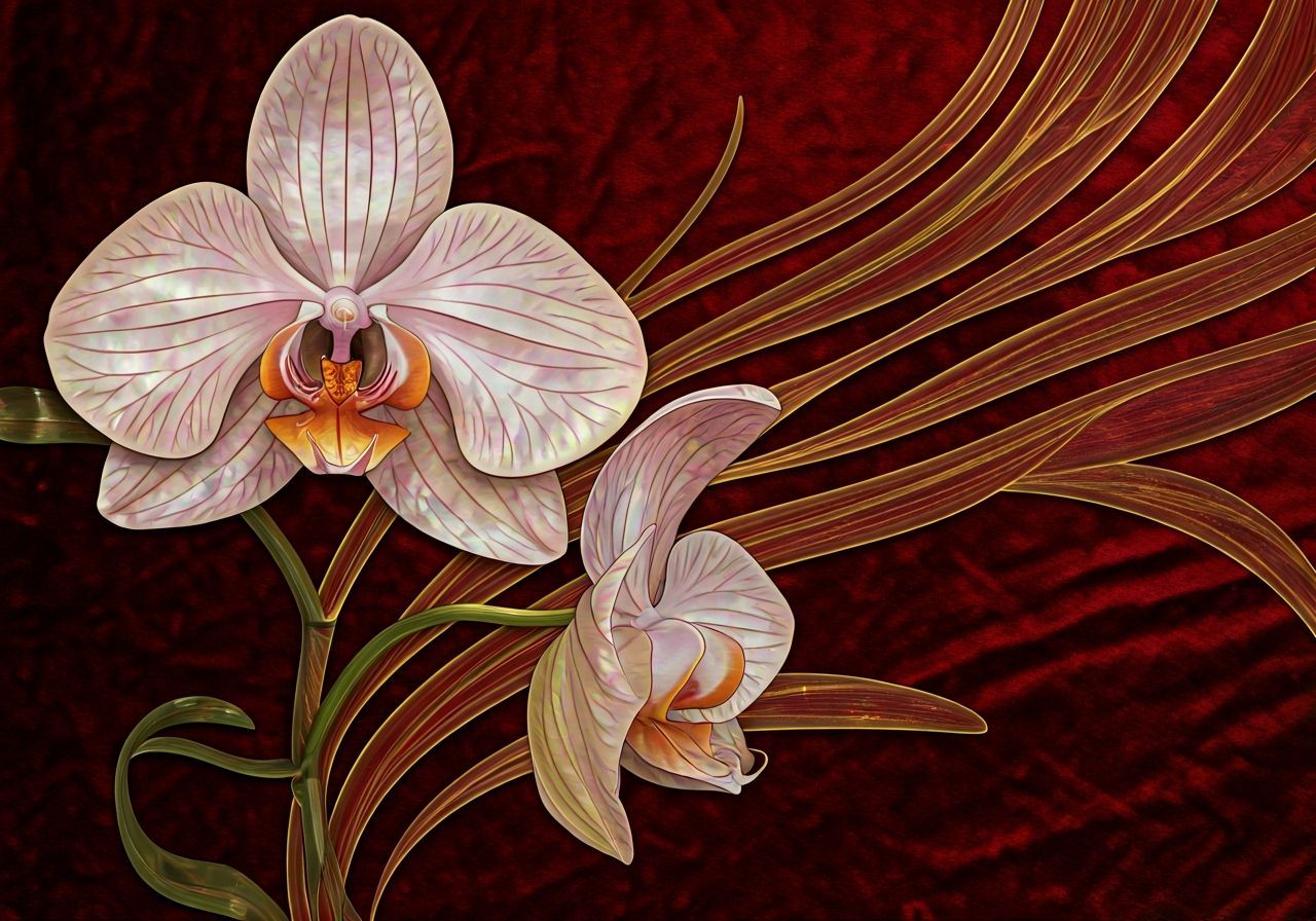 Art Deco Orchid with Gold Leaf and Velvet