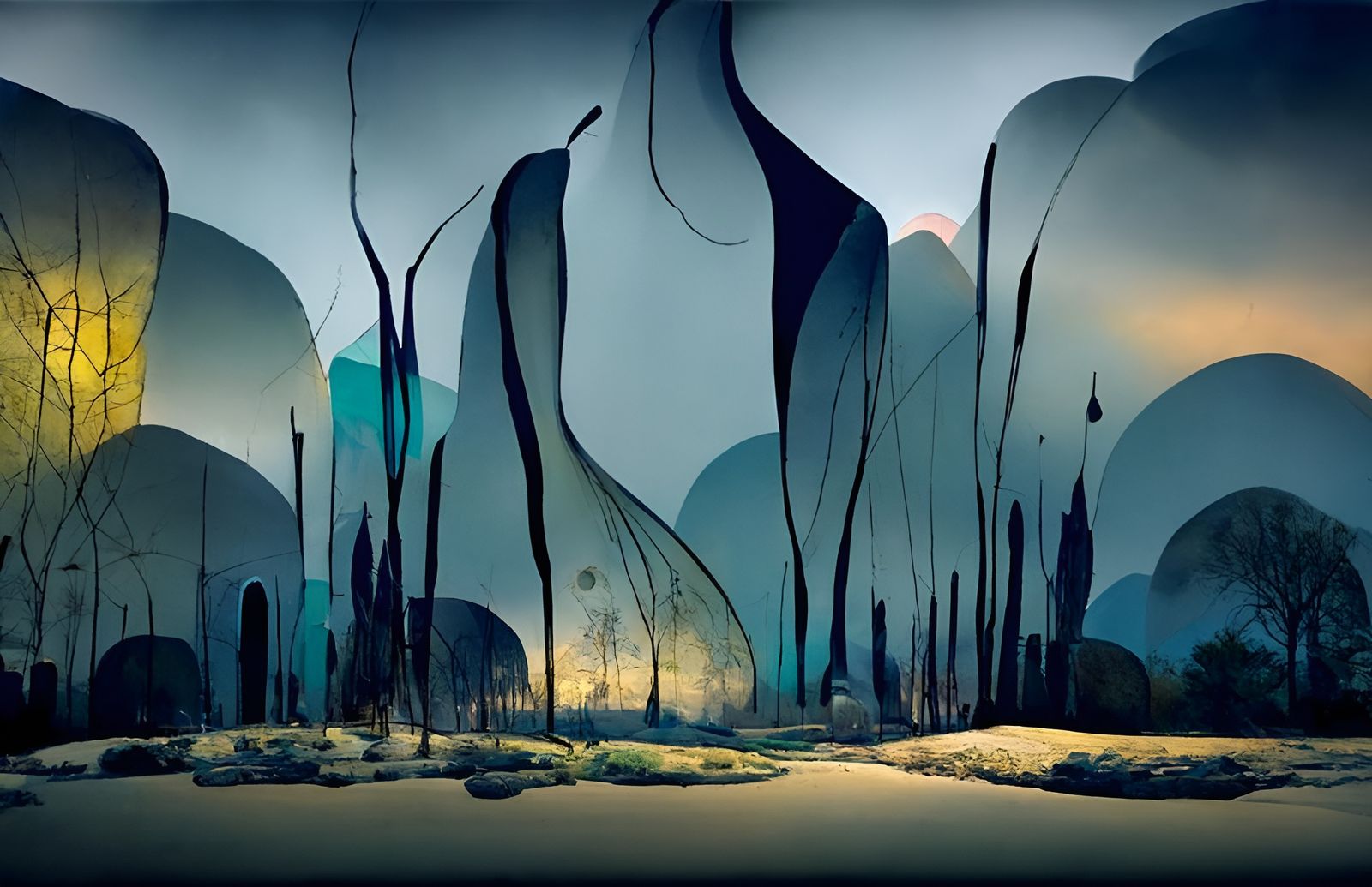 Surreal Landscape in Art Nouveau Style