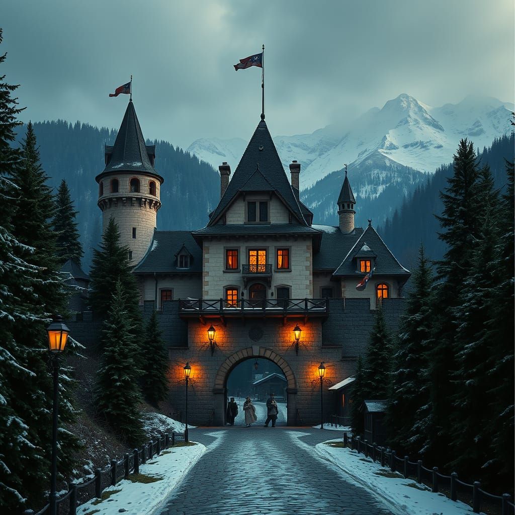 Bavarian Castle in Alpine Forest - Ultrarrealistic