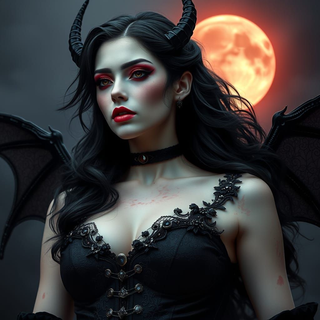 Vampire Witch Azaleth under Blood Moon