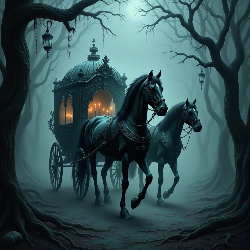 Haunted Victorian Carriage in Ethereal Mist