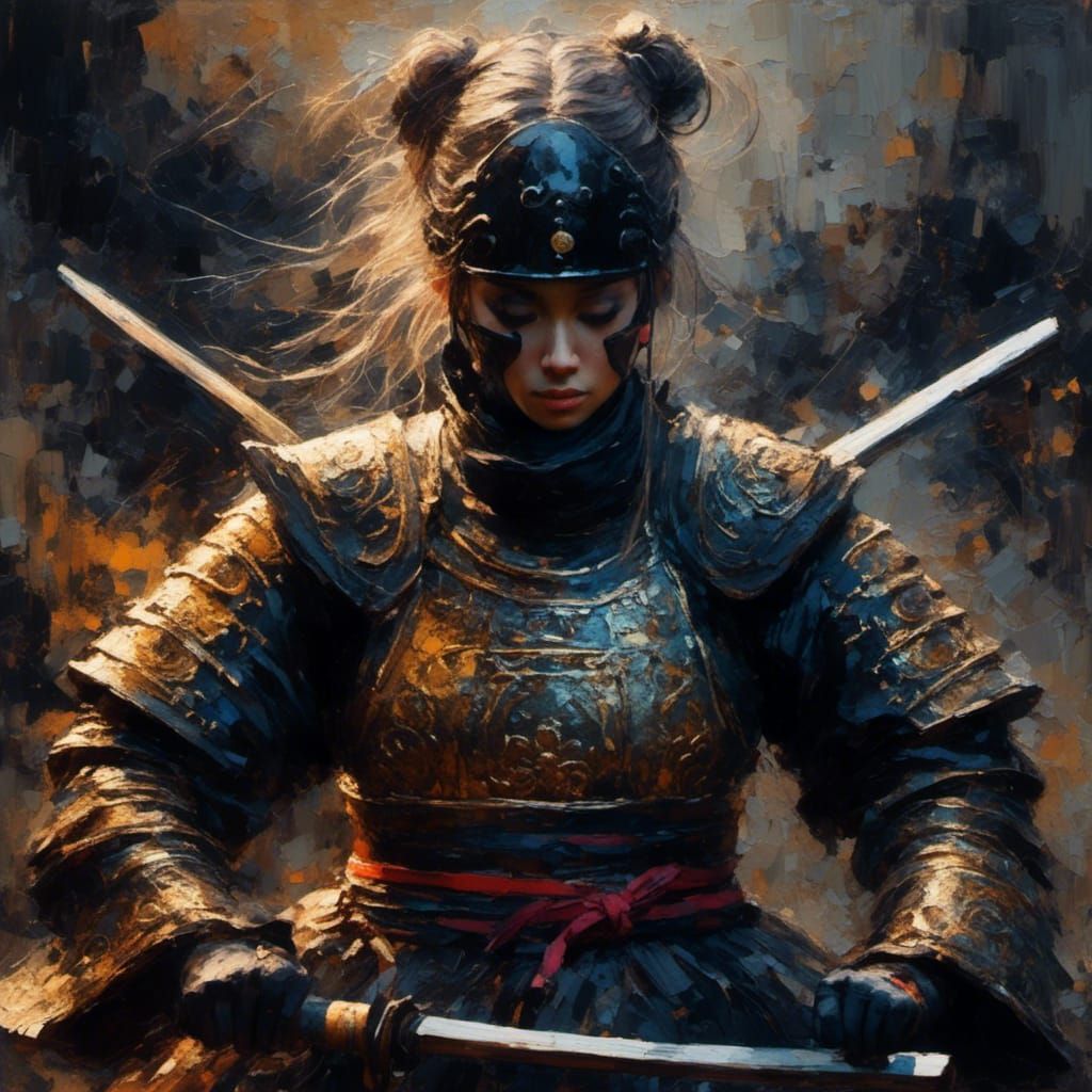 Kendo Woman in Oil Painting Style