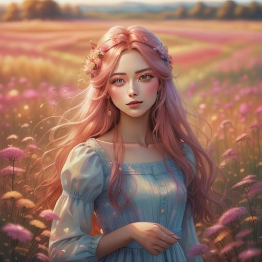 Sarah in Pink Dress: Impressionist Oil Painting