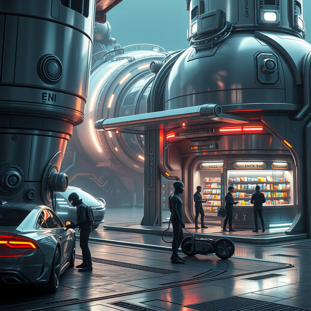 Futuristic Alien Filling Station on Spaceship, Cinematic 8K