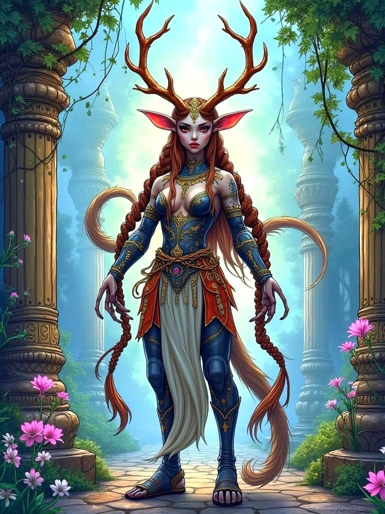 Golden Pointillism Art of a Charismatic Fantasy Hybrid Creat...