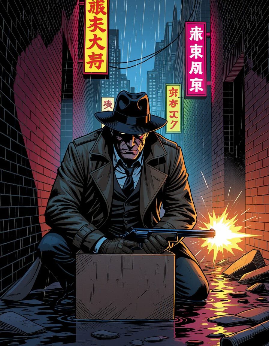 Detective in Alley Ready for Action Comic Cover Art