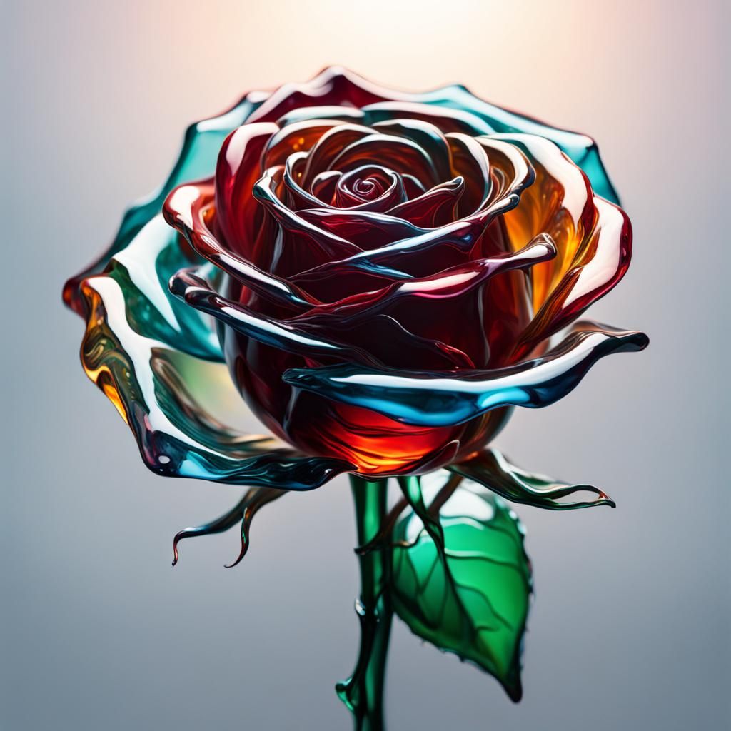 Hyperrealistic Glass Rose in Splash Art Style