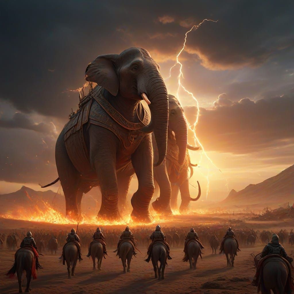 Mythic Desert Battle: Egyptian Chariots Clash with War Eleph...