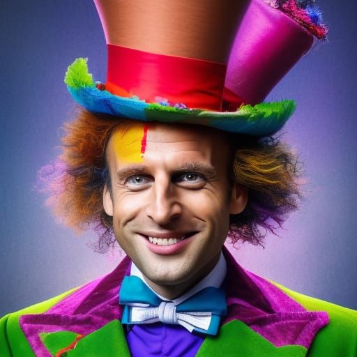 Macron as Mad Hatter in Wonderland: Hyperrealistic Art