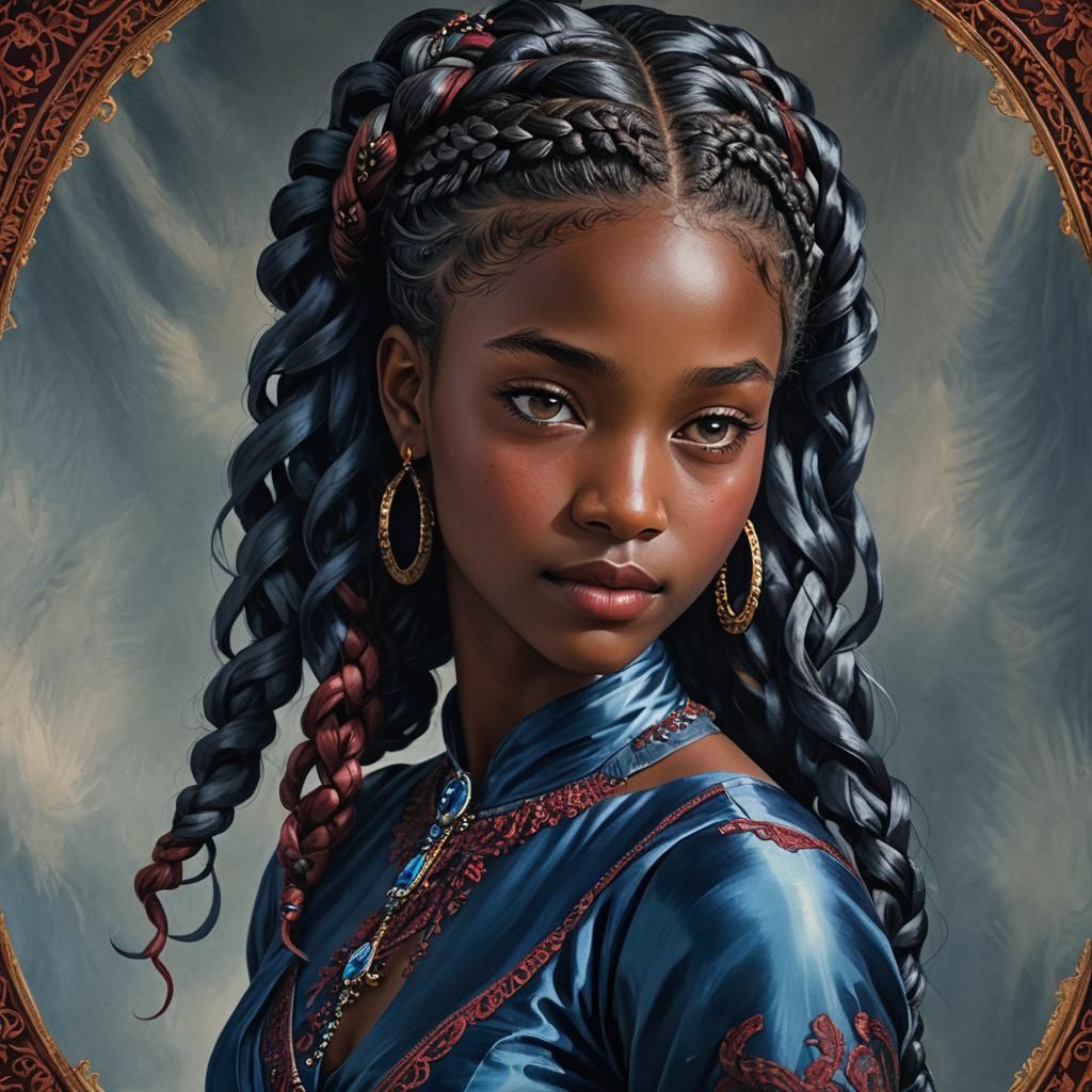 Noble Lady in Dark Blue Gown, Art Deco Style