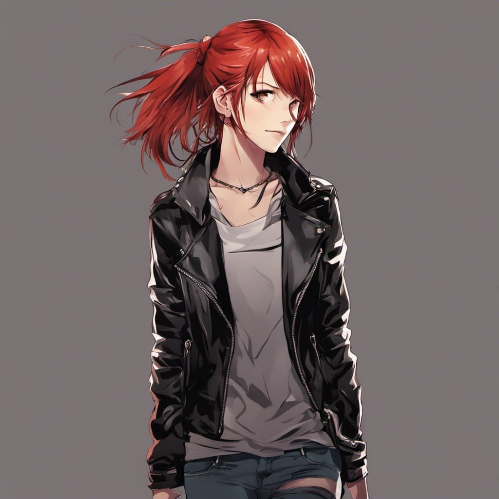 Red-Haired Punk Girl in Anime Style