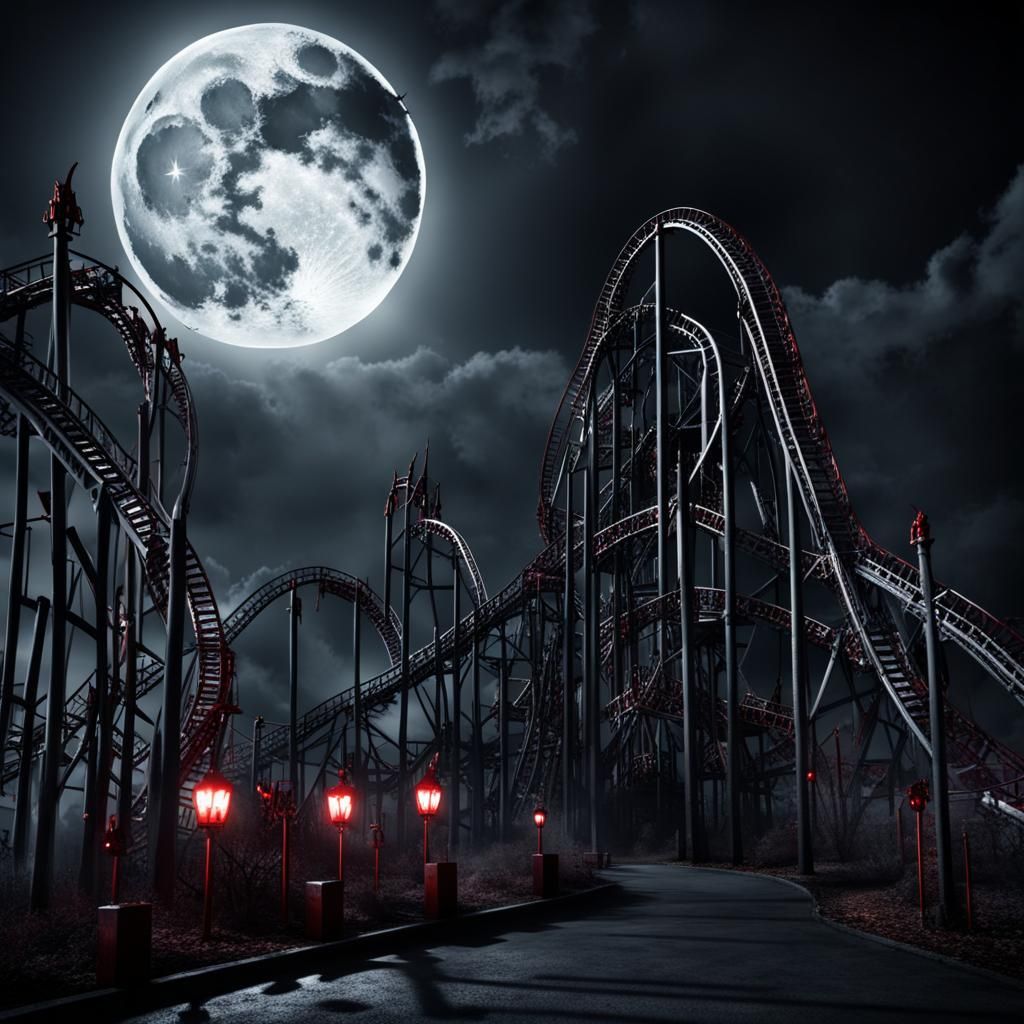 Dark Gothic Horror Theme Park at Night