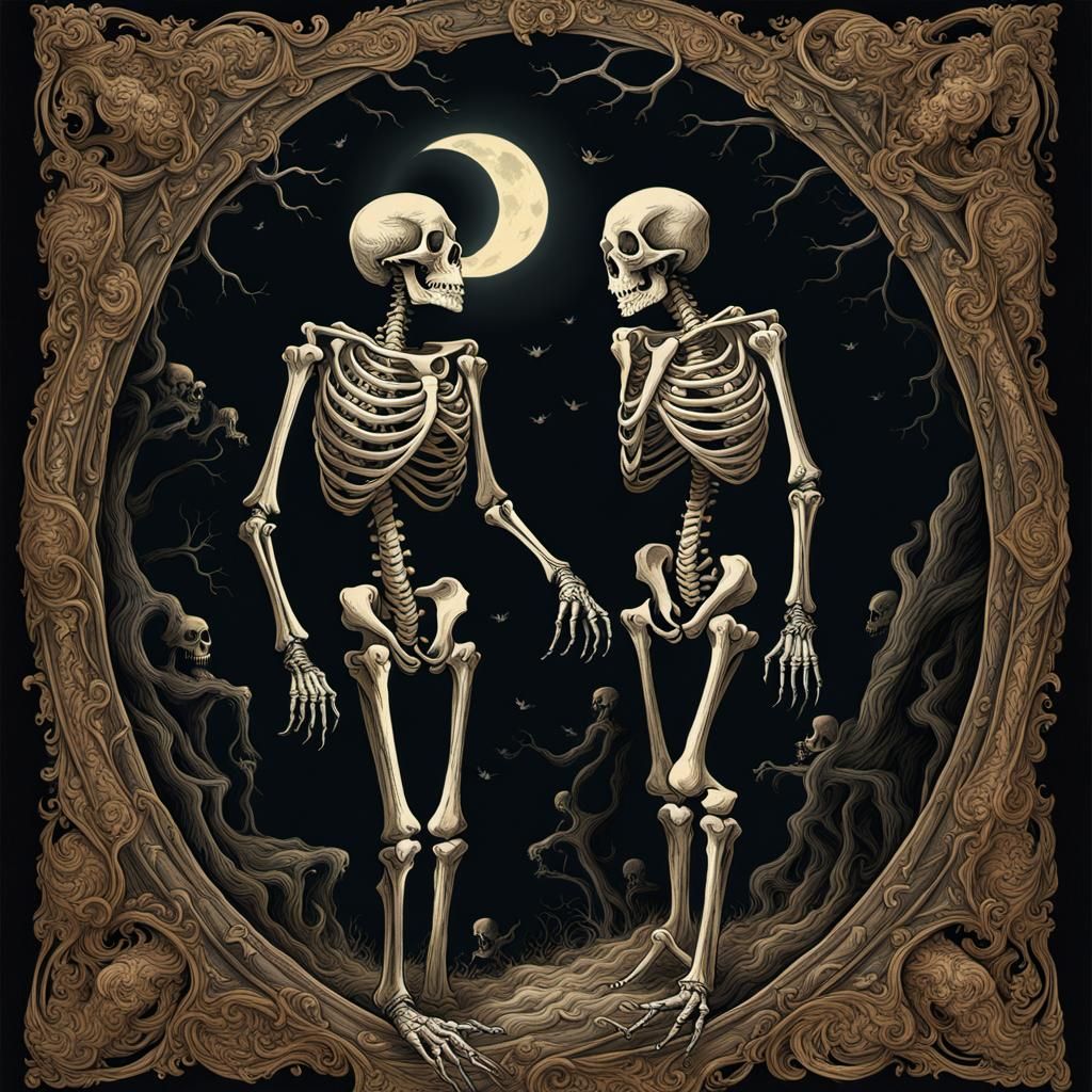 Skeletons in Love: Gothic Horror Tapestry