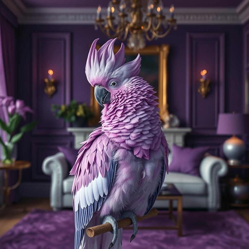 Fluffy Purple Cockatoo in Hyperrealistic Digital Art