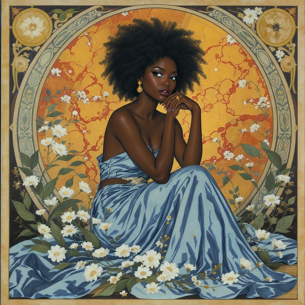 Art Nouveau Portrait of Woman with White Flowers