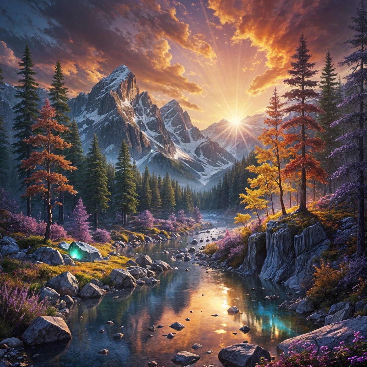 Surreal Amethyst Mountain Range Radiates Rainbow Colors