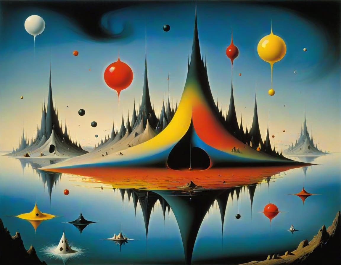 Surreal Geometric Landscape Blending Realms