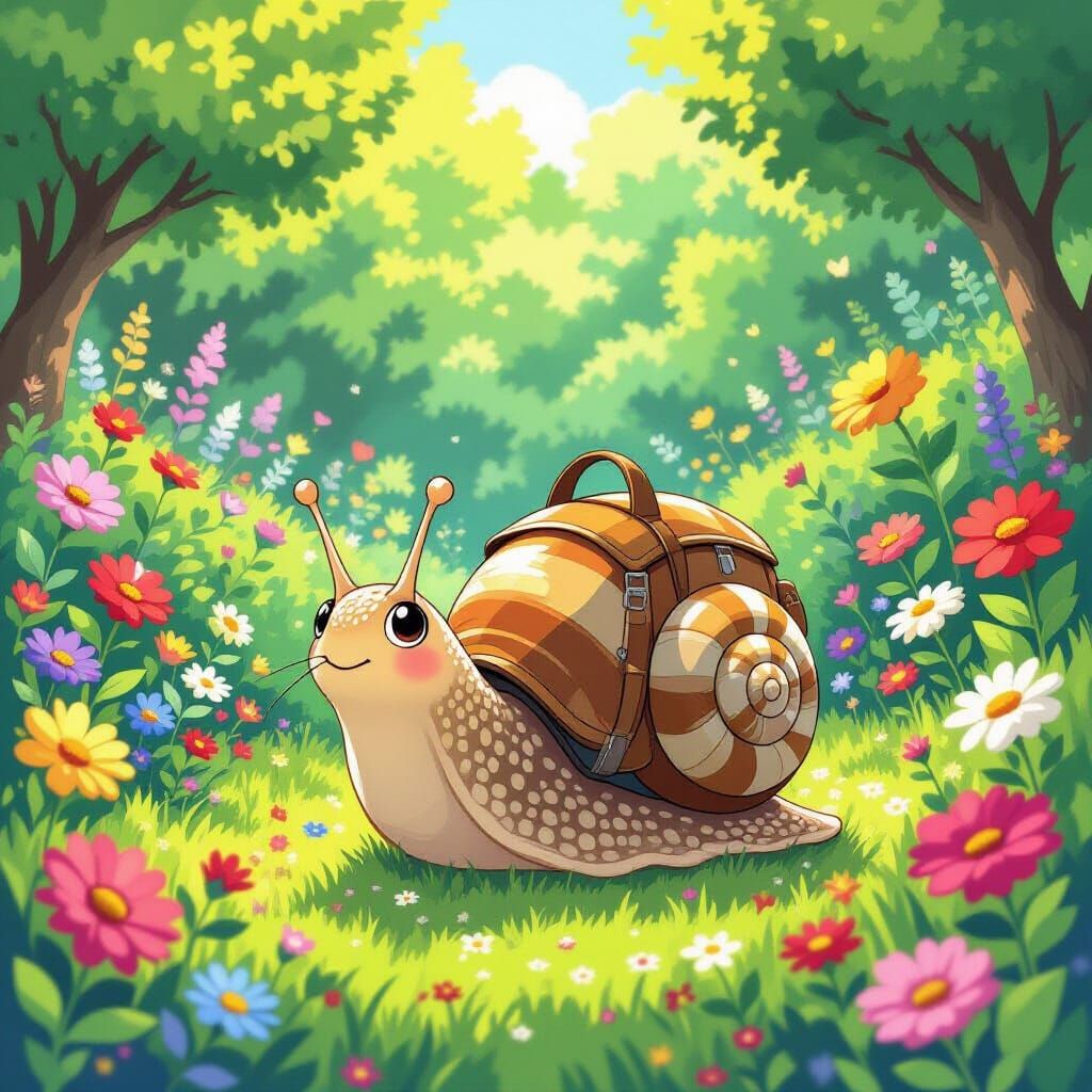 Anime Snail's Garden Adventure in Vibrant Style