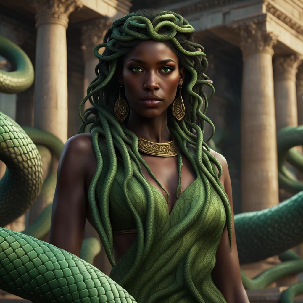Hyperrealistic Medusa in Ancient Greek Ruins