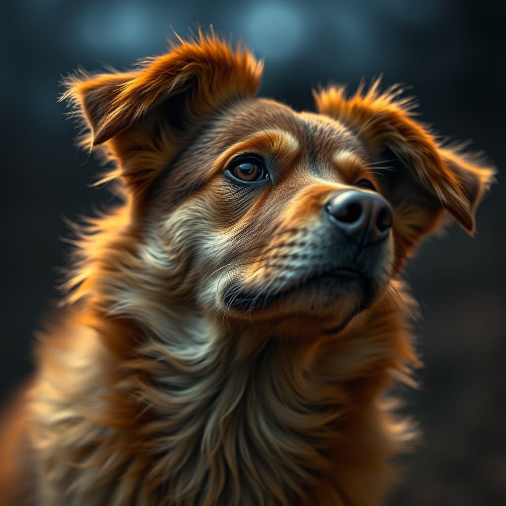 Fragile Canine Reborn from Humble Bin, Gazing Up with Gentle...