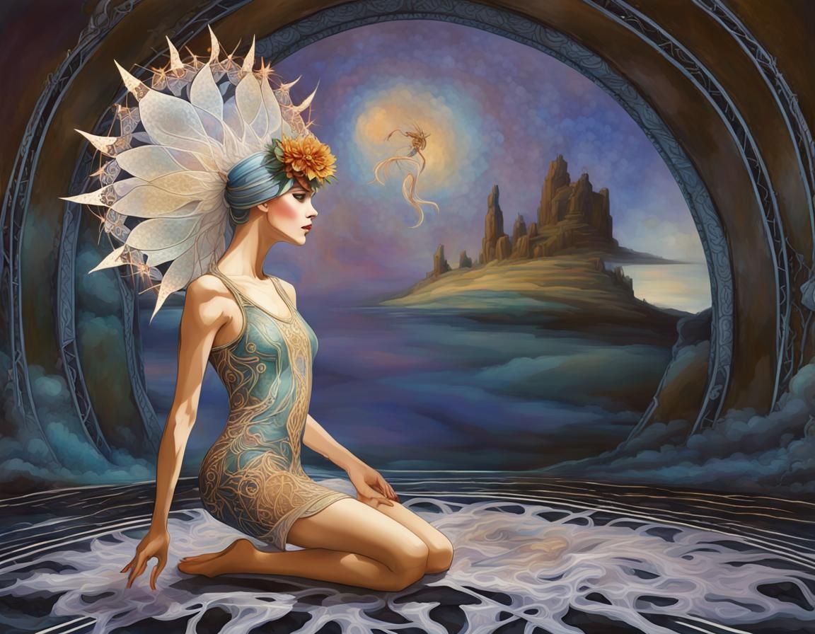 Dancing Figure Wrapped in Plasma Threads, Deco Nouveau