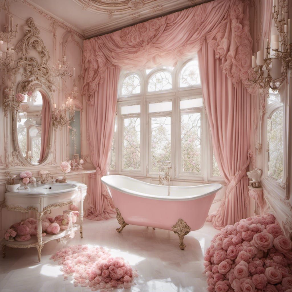 Rococo Princess Bathroom with Roses and Bathtub
