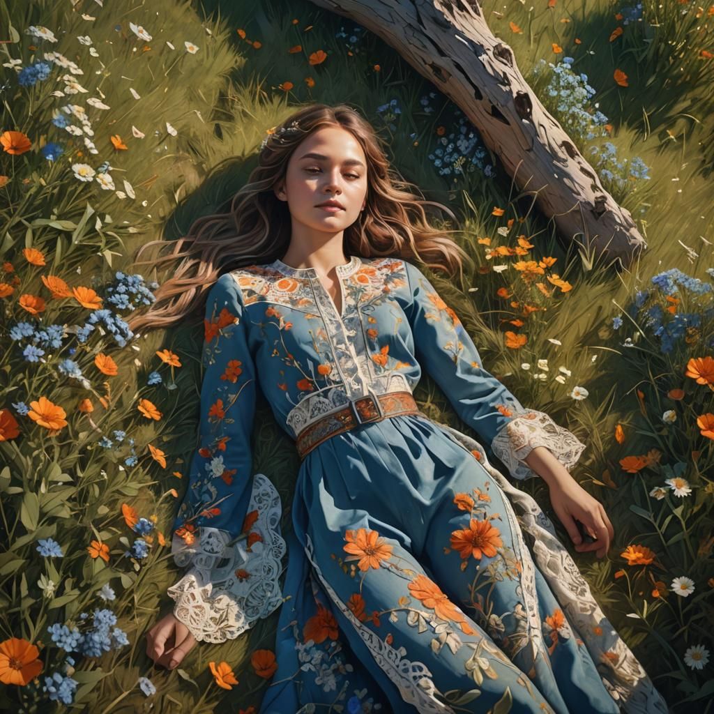 Girl in Wildflower Meadow: Digital Matte Painting
