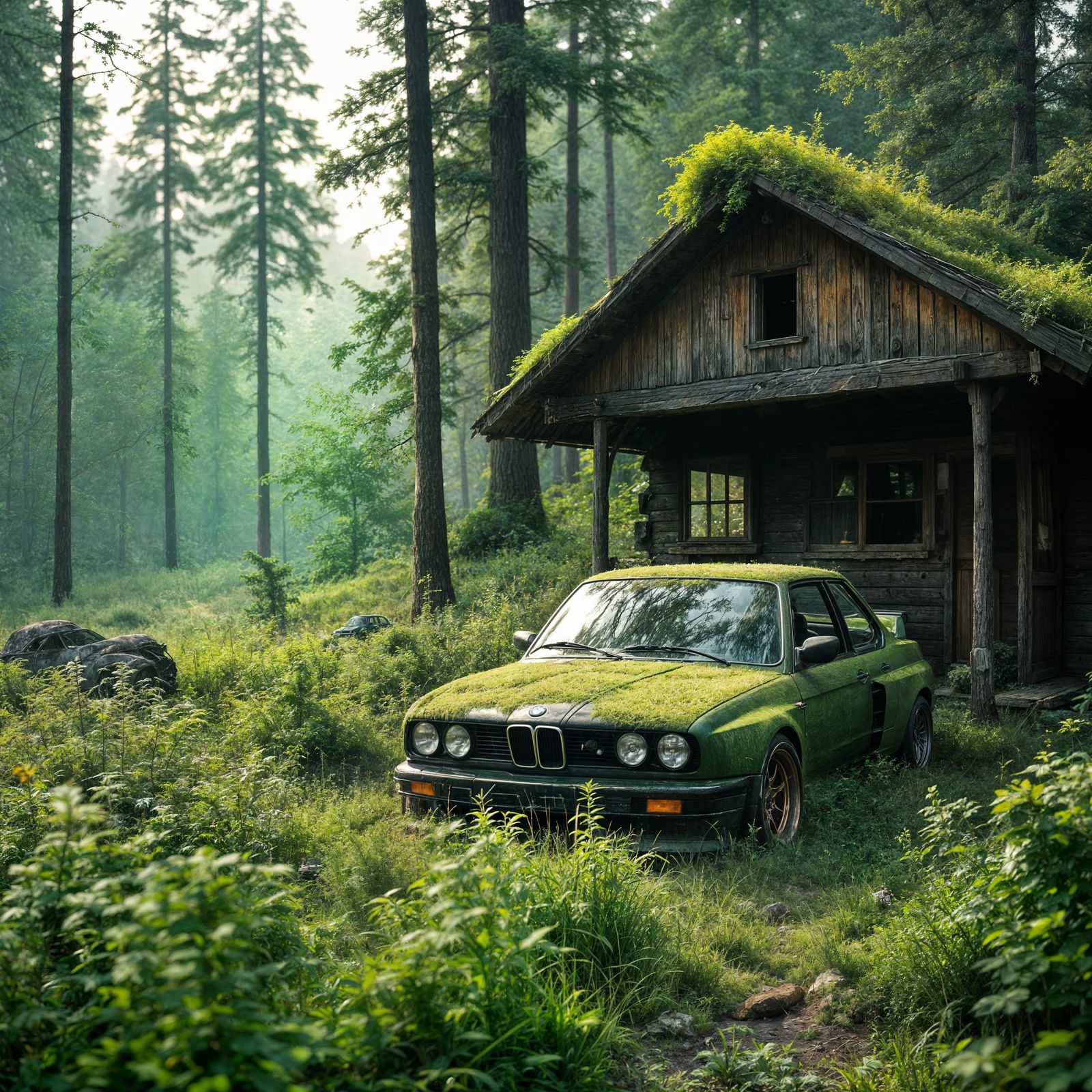 BMW M3 CSL in Forest Cabin: Cinematic Film Still