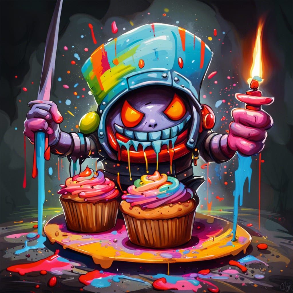 Muffin Knight with Candle Sword in Graffiti Art
