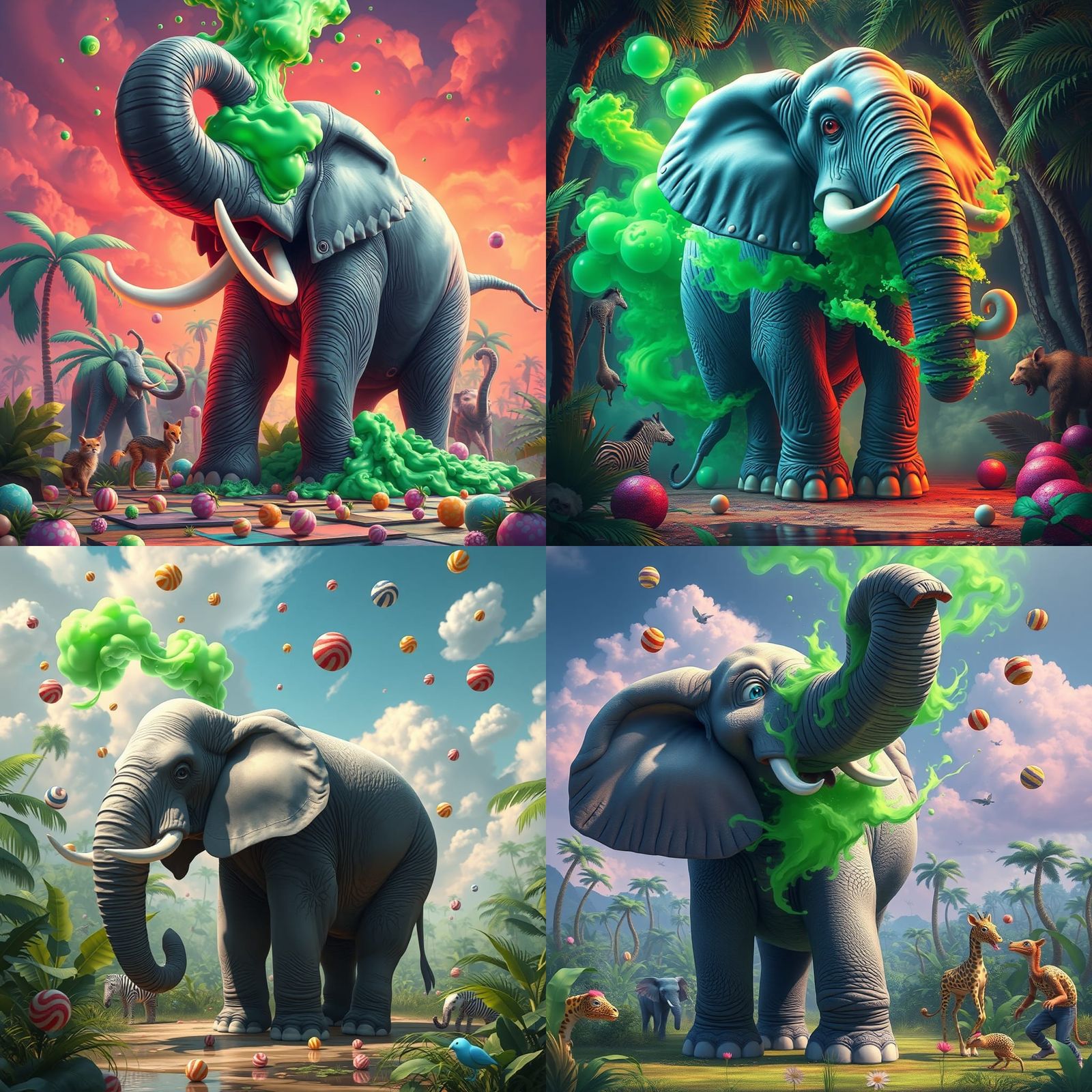 Humorous Elephant Fart in Candy Art Style