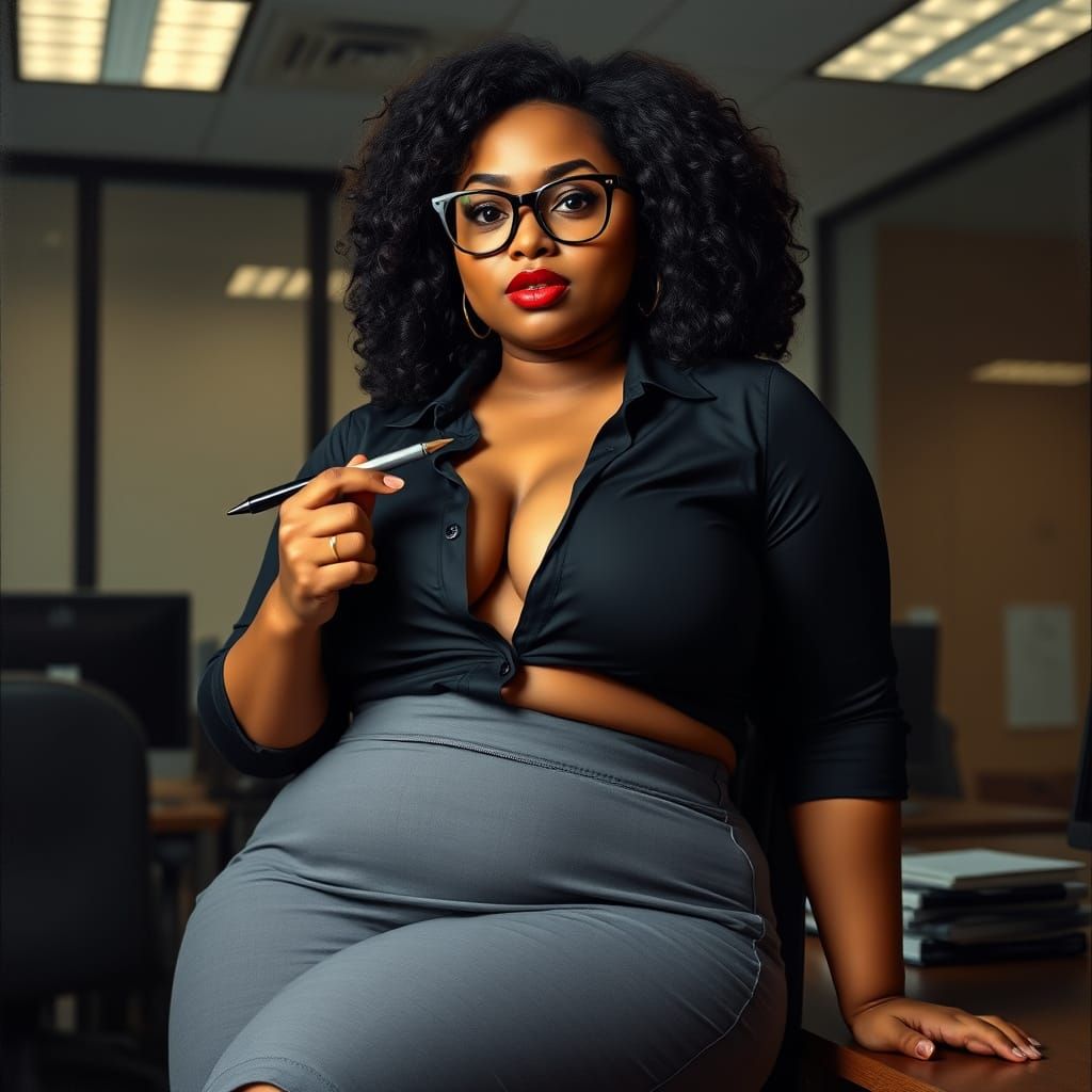 Curvy Indian Woman in Office, Oil Painting