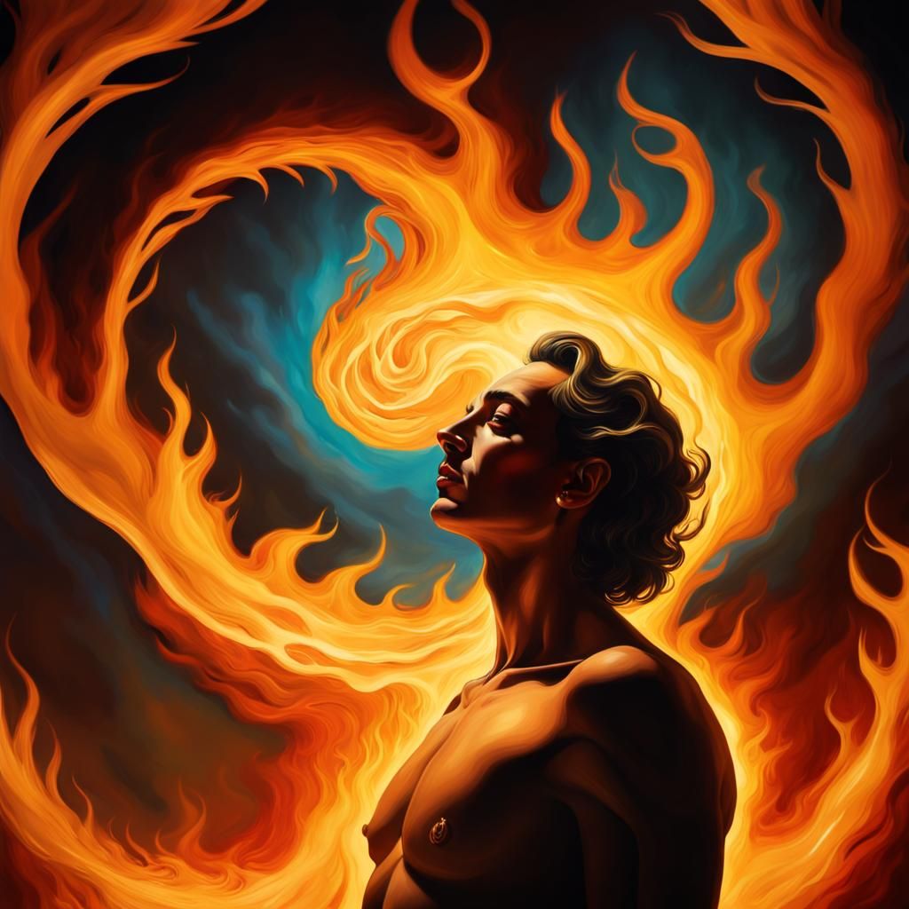 Surrealist Artist Embraces Flames in Vibrant, Dreamlike Glor...