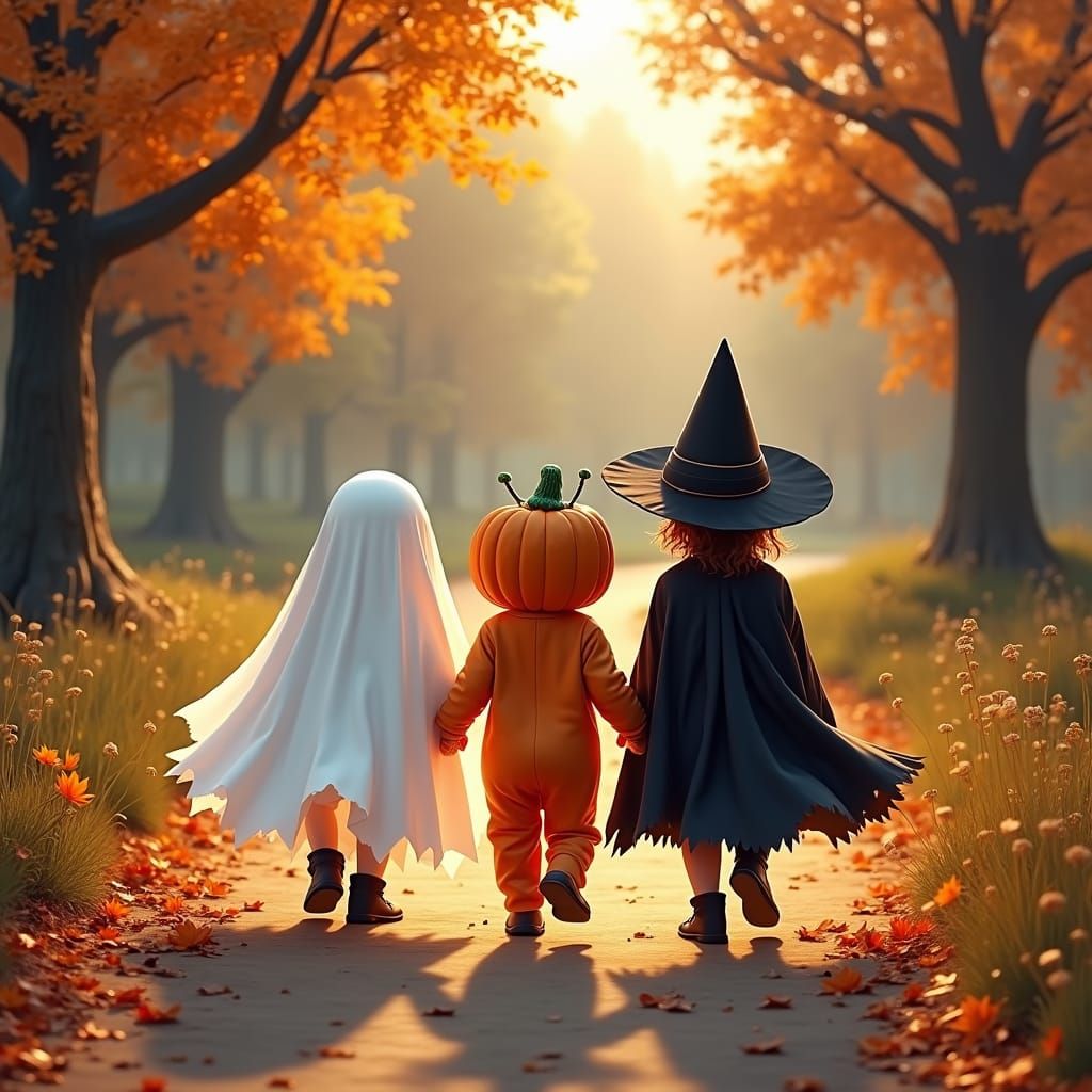 Children in Autumn Costumes: Fantasy Concept Art