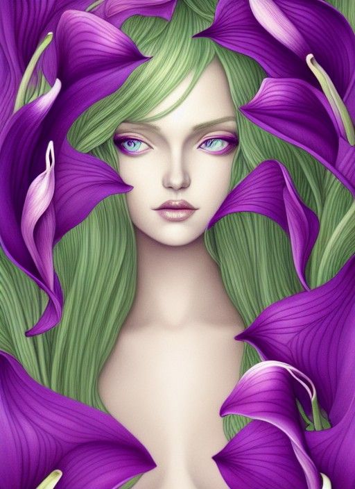 Woman with Calla Lily: Digital Aetherpunk Illustration