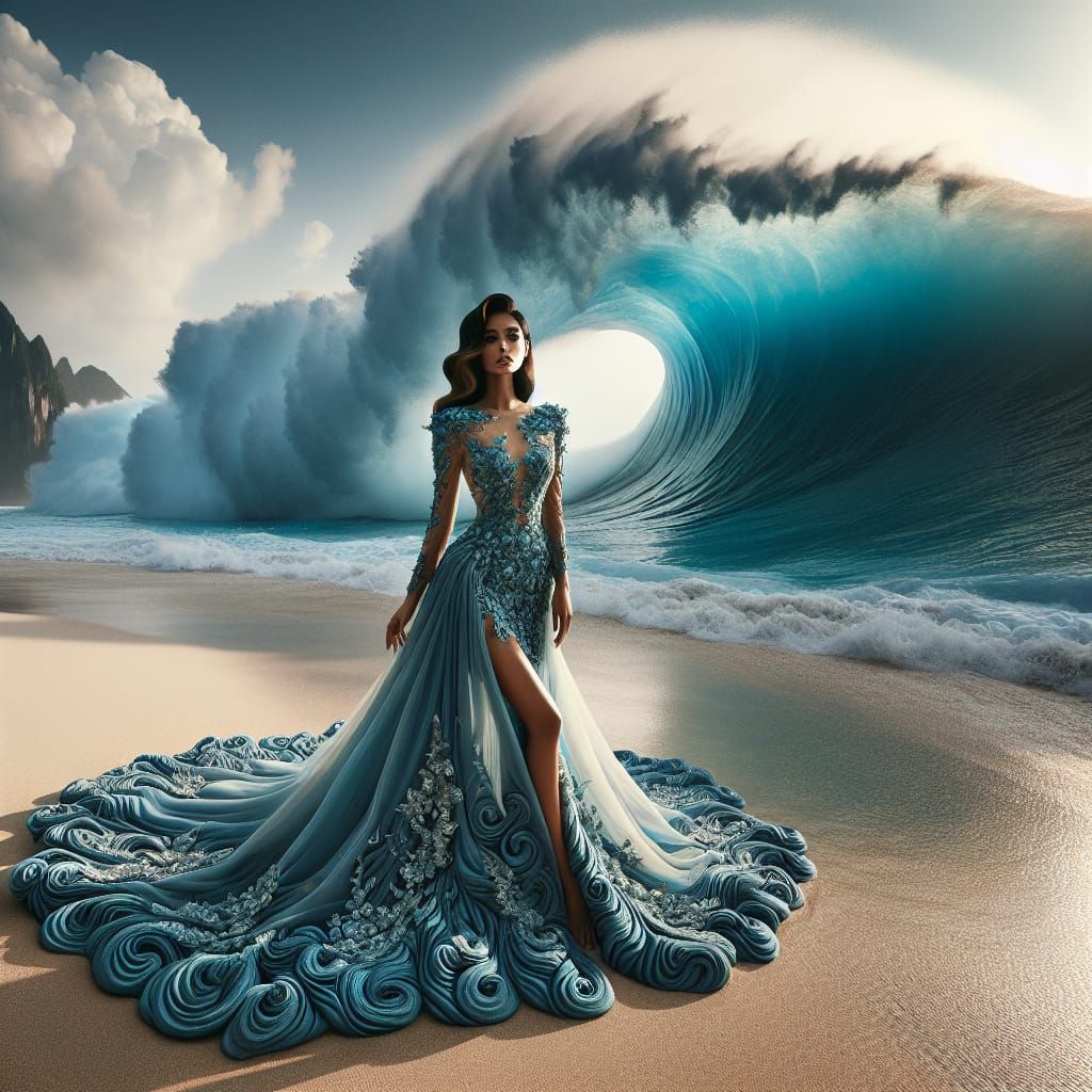Ocean Wave Dress on South Asian Woman