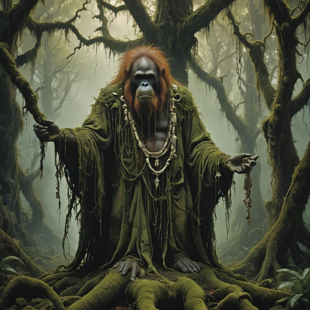 Orangutan Shaman in a Dense Jungle
