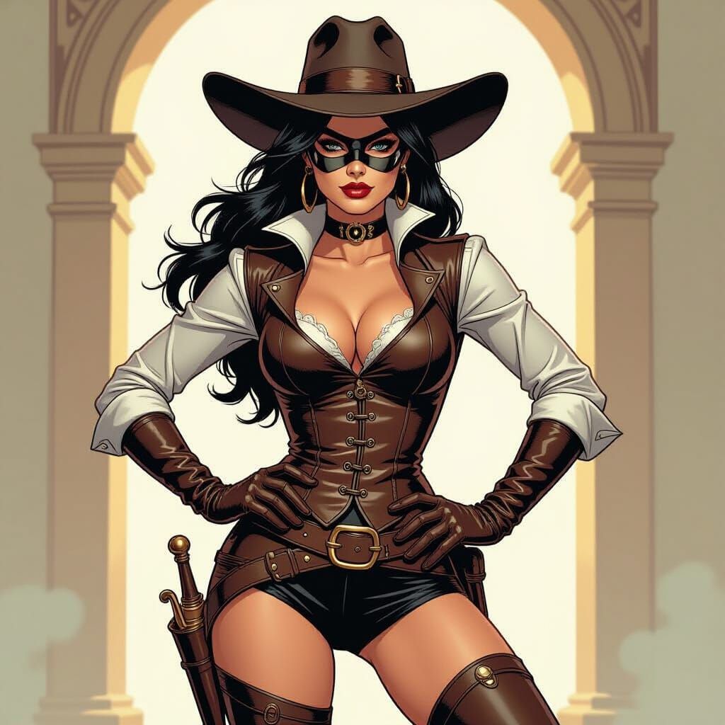 Swashbuckler Woman in Hat and Mask, Heroic Style