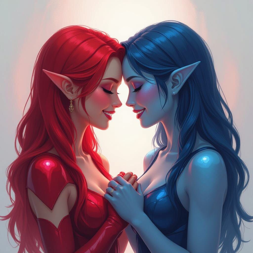 Ruby and Sapphire: A Digital Painting of Love