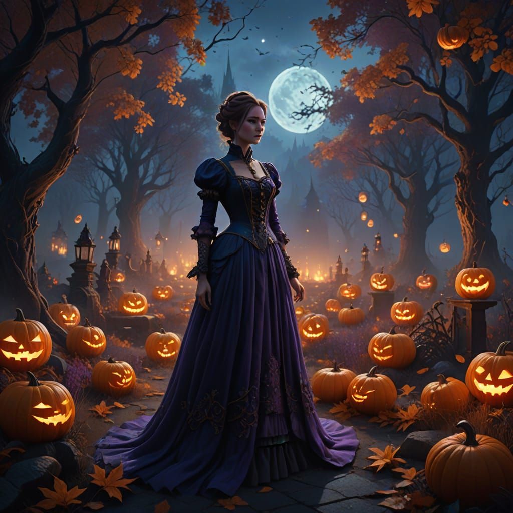 Victorian Vampire Goddess in a Moonlit Garden