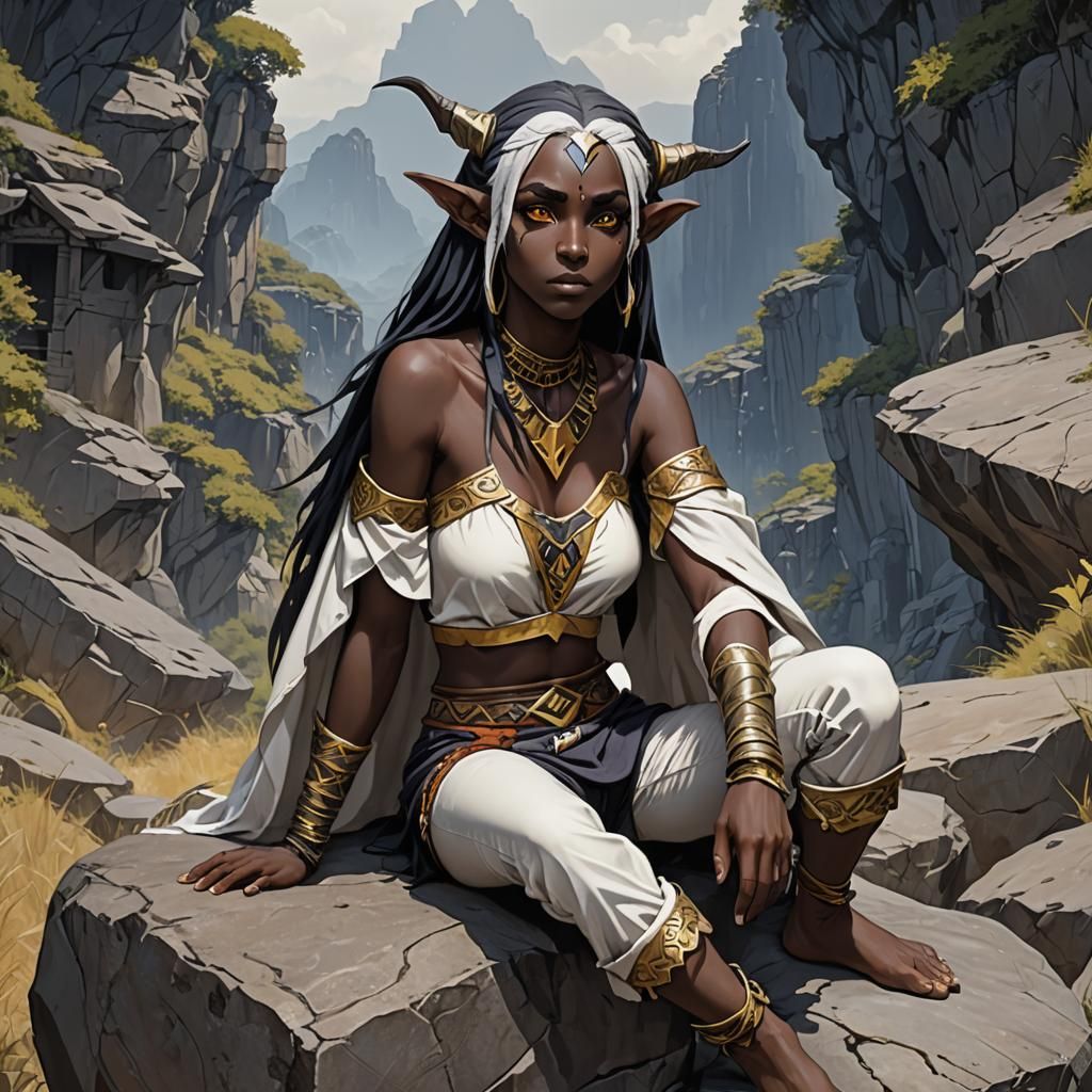 Worried Dark Elf Girl in Anime Style