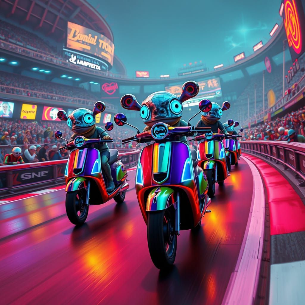 Cyberpunk Slugs Dominate Neon-Lit Oval Racing Circuit in Fut...