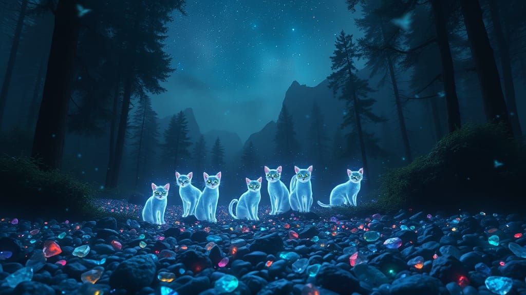 Mystical Firefly Gathering in a Cosmic Forest