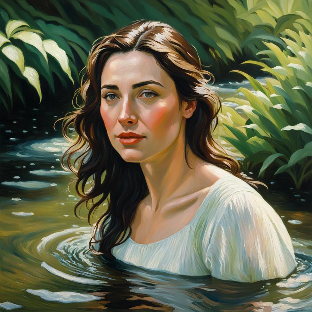 Impressionist Woman Portrait in a River Landscape