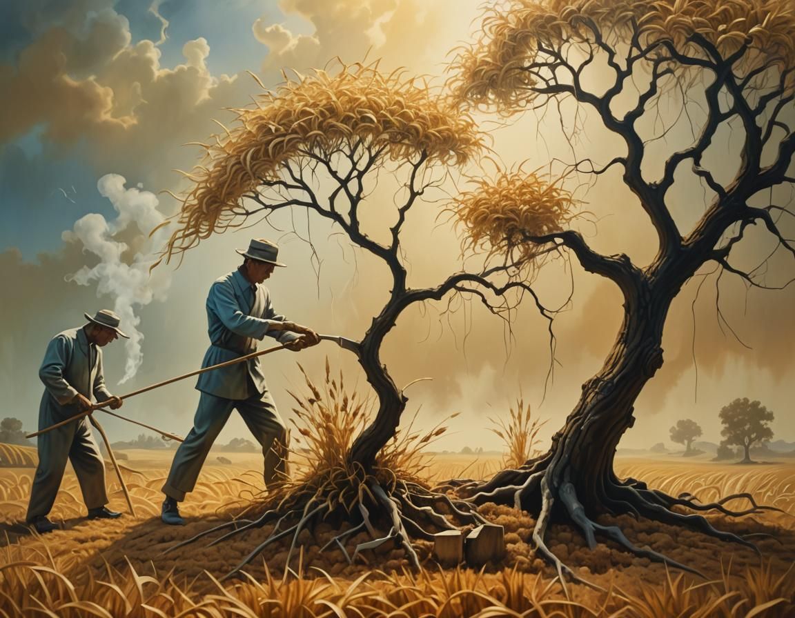 Surreal Bonsai Wheat Field in Dreamlike Style