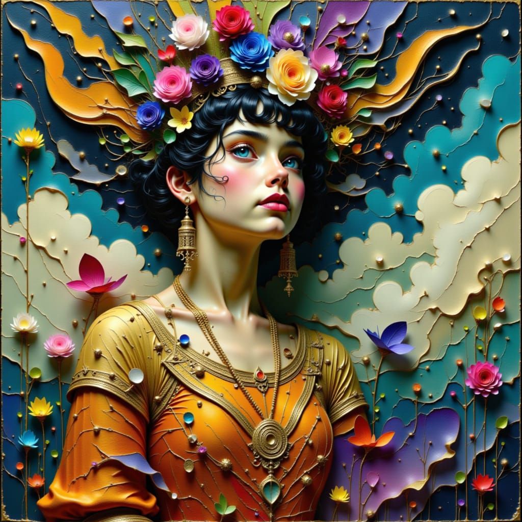 Dreamer in Victorian Attire Amidst Surreal Clouds