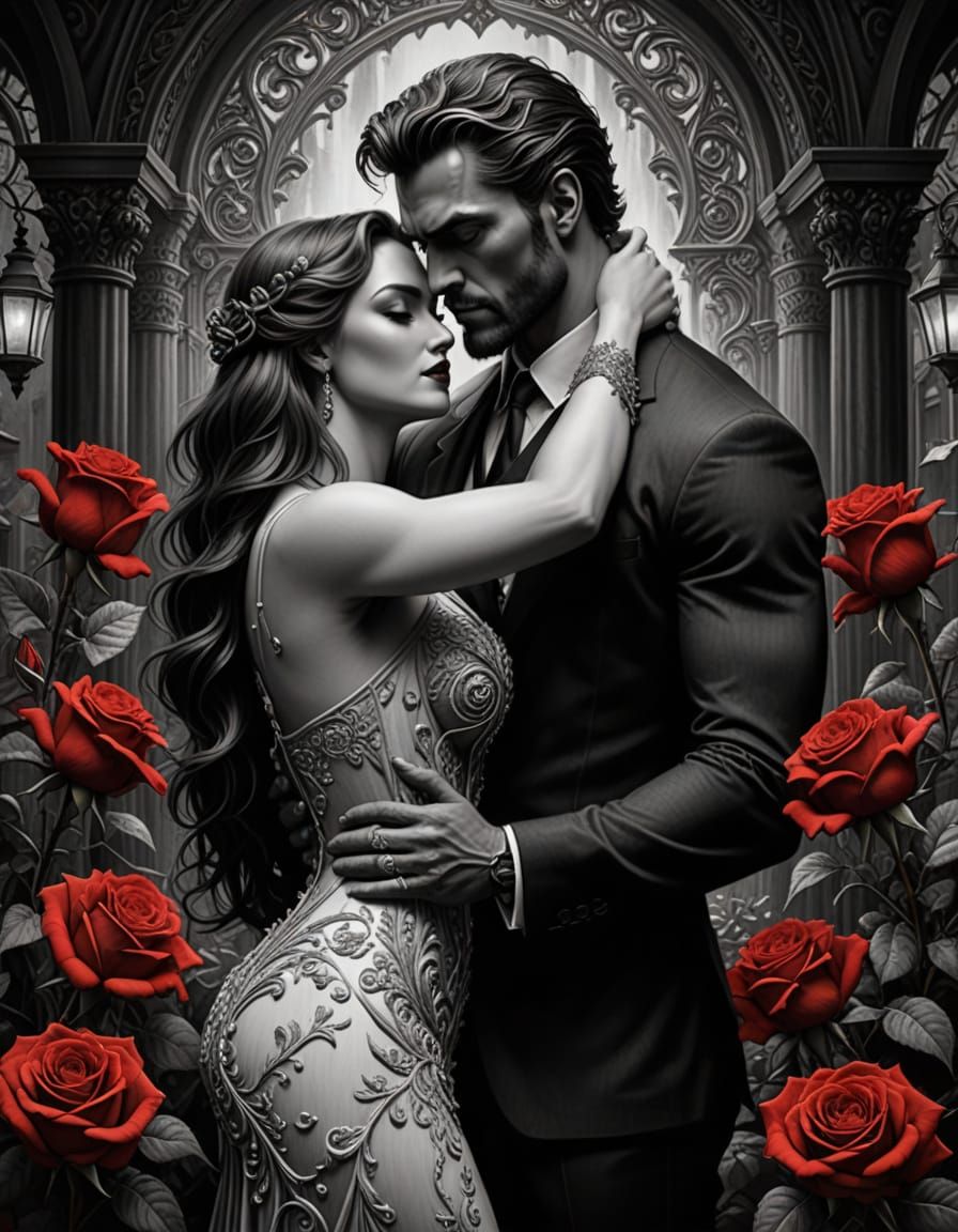 Elegant Office Encounter in a Hyper-Detailed Black and White...