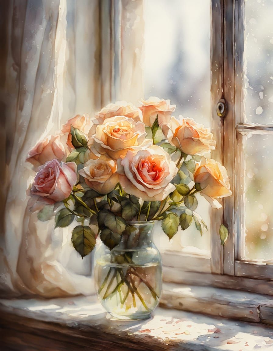 Ethereal Watercolor Rose Bouquet in Impressionist Style